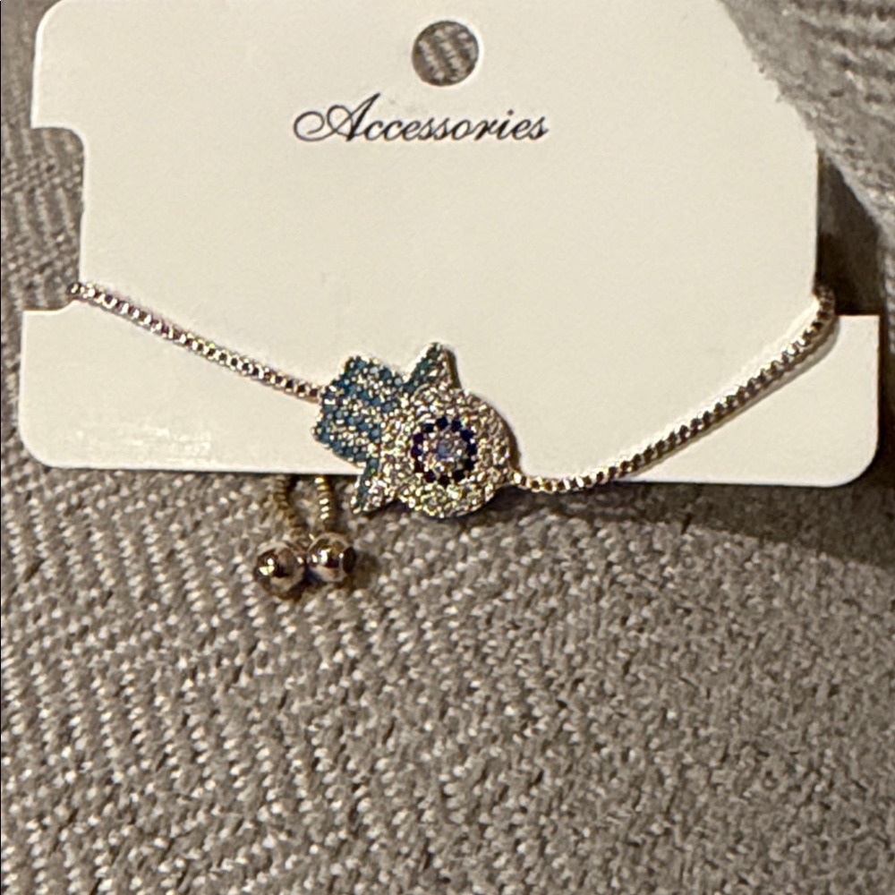 Gold and Blue zirconia Hamsa Hand Bracelet